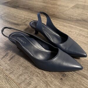 Vionic Navy Slingback Kitten Heels